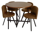 Nomad Modern Round Dining Table and 4 Chairs Faux Leather Oak Effect