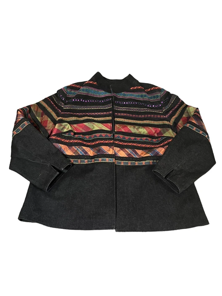 Chaqueta Coldwater Creek para mujer 22 lentejuelas de mezclilla negras suroeste frente abierto Foto 1 de 4