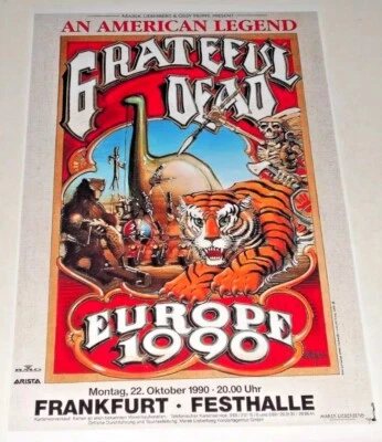 Grateful Dead Jerry Garcia / Bob Weir Europe Tour 1990 Color Poster 19" x 13" - Image 1 of 2