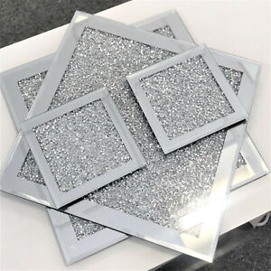 Set of 2/4/6 SILVER COASTER TABLE MAT Crushed Diamond Romany Dining placemat NEW