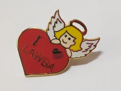 Guardian ANGEL I Love Lawba Heart Petite Pin 1" Los Álamos Mujer Bowling Assoc Foto 1 de 4