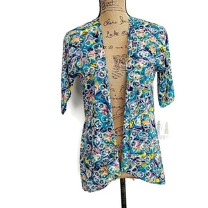 Lularoe Girls sz 3 Bianka Cardigan Blue Geometric Print 3/4 Sleeve Open Front - Picture 1 of 4