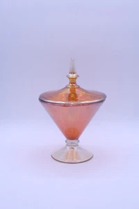 Aztec Marigold Carnival Footed Candy Dish with Lid - Vintage Lancaster Glass - Picture 1 of 13