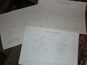 N03 /3 planches cours de dessin Ecole Nat Arts & métiers "Géométrie" début xx - Imagen 1 de 11