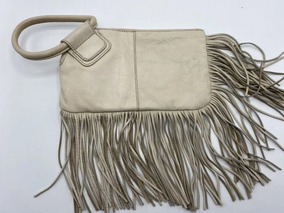 HOBO Sable Fringed Wristlet Beige Pebbled Leather VGUC - Image 1 of 4