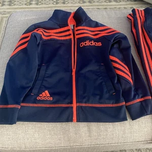 Adidas Kids Track Jacket Sz 4T Dark Blue Neon Orange Pockets Full Zip - Picture 1 of 4