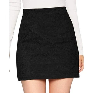 MangoPop Damen schwarz hoch tailliert Mini Kunst Wildleder Rock Neu mit Etikett - Größe Small - Bild 1 von 10