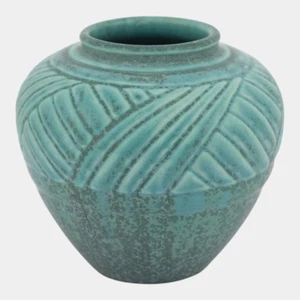 Jarrón Rookwood 1935 vintage Art Deco cerámica moteada con bandas verdes 6443 - Imagen 1 de 6