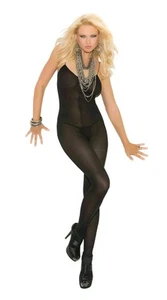 One Size S M L BLACK Opaque Open Crotch Bodystocking Costume EXOTIC Hosiery - Picture 1 of 5