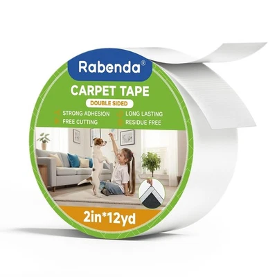 Rabenda Double Sided Carpet Tape - 2 Inch x 12 Yards Removable Rug Tape for Hard - Image 1 of 4