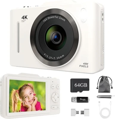 4K Digital Camera with 64GB SD Card, Ultra HD /Anti Shake/48MP /Vlogging Camera - Image 1 of 4