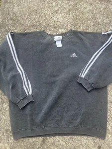 Vintage 90s Adidas Blue Crewneck Large Sweatshirt 3 Three Stripe Rare - Picture 1 of 4