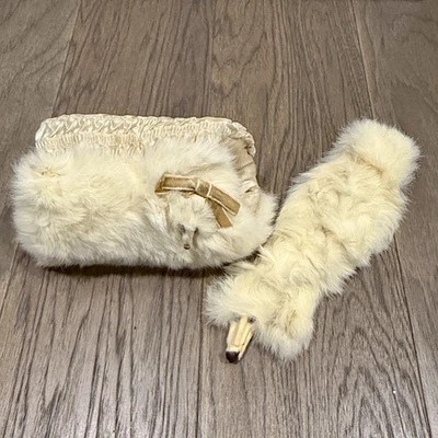 Juego de manguito y estola de piel de zorro blanco vintage con cabezas años 40-50 HOLLYWOOD GLAM Foto 1 de 4
