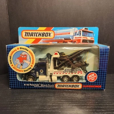 Matchbox K-121 1986 Superkings Peterbilt Wreck Truck Highway Patrol PD - Image 1 of 4