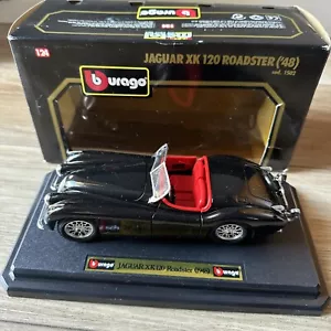 1948 Black Jaguar XK 120 Roadster Red Interior Burago Die Cast Model 1:24 Italy - Picture 1 of 16