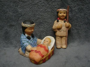 Vtg Old Native American Ceramic Indian Nativity Set Mother Father Baby Christmas - Picture 1 of 12