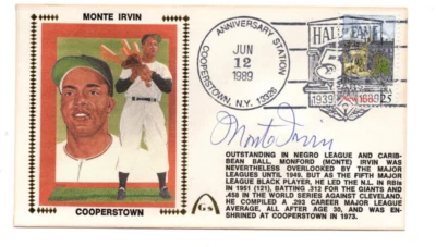 Monte Irvin SIGNED Catchet June 12 1989 First Day Cover Negro WS Champion 1946. - Image 1 of 2