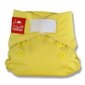 TushMate Reusable Cloth Diaper with Hook and Loop fits NewBorns 5-14lbs - Yellow