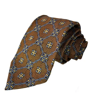 Corbata Robert Talbott siete pliegues cuello azul marrón naranja geométrica #14/40 nueva sin etiquetas $245 Foto 1 de 4