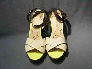 WOMEN'S SAM & LIBBY LEATHER WHITE & GREEN PLATFORM 5" SANDALS ANKLE STRAP SZ 8M - Picture 1 of 8