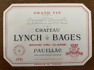 Étiquette Château Lynch Bages 1981 - 75 cl - Bild 1 von 1