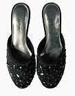 Jacqueline Ferrar Black Size 7M Slip On Low Kitten Heel Rhinestones Embellish