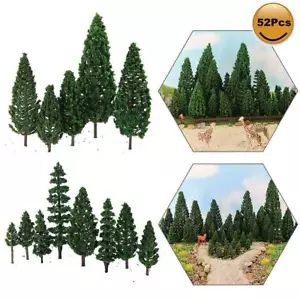 52pcs Model Pine Trees Green Plastic For Christmas Village O HO TT N Scale - Picture 1 of 6