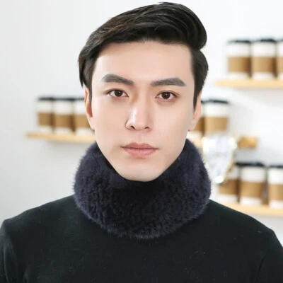 Bufanda de piel de visón real para hombre invierno cálido bufandas cuello envoltura estola calentador de cuello Foto 1 de 4