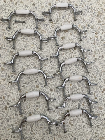 Cabinet  White door handles porcelain lot 13 silver trim Cover