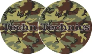 Technics Logo DJ Slipmats (pair, Camo Green felt with black logo print) - Picture 1 of 2