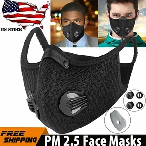 2pcs Reusable Dual Breathing Valve Face Mask Cover with Activated Carbon Filter - Picture 1 of 18