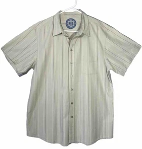Life Is Good Mens Button Up Shirt Short Sleeve Size Large Striped Beige - Picture 1 of 12
