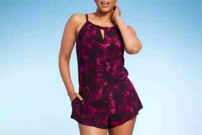 Traje de baño de una pieza con volantes verde aguamarina negro púrpura talla 16W correas de espagueti Foto 1 de 4