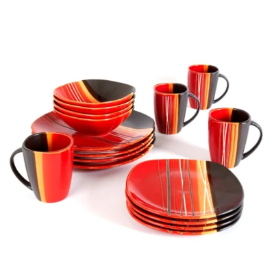 Bazaar 16-Piece Dinnerware Set Red Home Kitchen Plate Dine Serveware Stoneware - Image 1 of 4