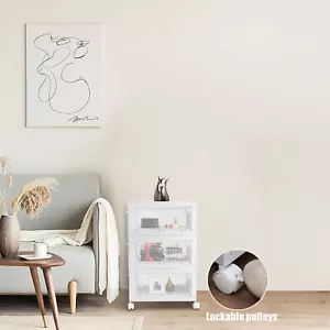 3pz Grande Organizzatore di Stoccaggio in Plastica Trasparente con Coperchio Ruote Scatole Impilabili Cestini - Foto 1 di 23