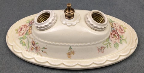 PORCELIER 2-Bulb Porcelain Ceiling Light: Art Deco & MCM Era, Restored, Rewired Cover
