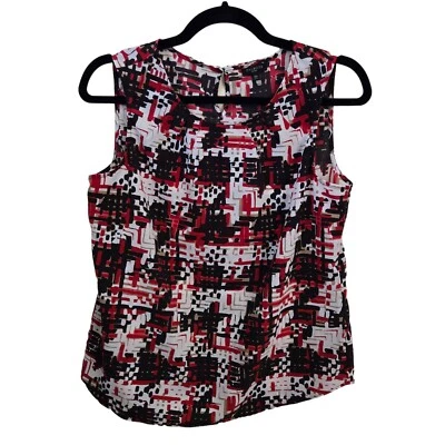 Talbots Red Black White Geometric Print Sleeveless Blouse Size 10p - Image 1 of 4