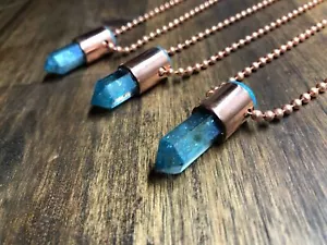 Crystal Pendant - Aqua Aura - Necklace - Herkimer Diamond Handmade Copper - Picture 1 of 10