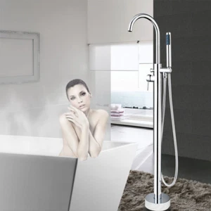 FA Cromo Vasca da Bagno Libera Supporto Pavimento Miscelatore Spruzzatore Manuale Rubinetto Set Rubinetti - Foto 1 di 10