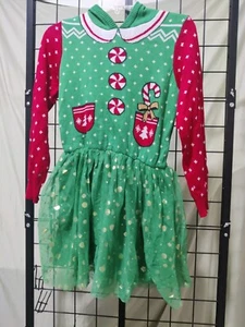 Well-Worn Holiday Candy Cane Knit Sweater Tutu Dress Girls Size Large - Picture 1 of 4