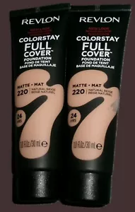 Revlon Colorstay Full Cover Matte Foundation Natural beige 220 Lot Of 2 NEW - Picture 1 of 2