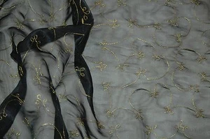 Organza (€18/m²) 30 cm Gold Stickerei Schnörkel transparent 1,1m breit - Bild 1 von 2