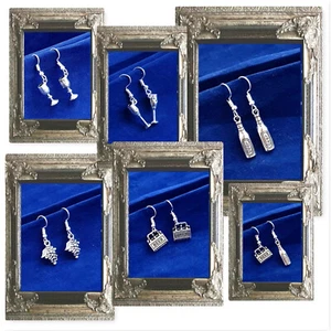 TREND OHRRINGE HÄNGER WEINGLAS WEINTRAUBEN SEKTFLÖTE BIERFLASCHE SIXPACK silber  - Bild 1 von 7