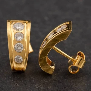 Second Hand 18ct Yellow Gold 1.25ct Brilliant Cut Half Hoop Earrings 4165082 - Picture 1 of 1