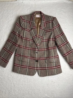 VTG PENDLETON Plaid Houndstooth Wool Blazer Jacket 14 Petite - Image 1 of 4