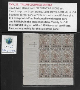 ZNV_26. ITAL.COLON: ERITREA. Corner variety 2 cent 1922 ELEPHANTS, Scott 58. MNH - Picture 1 of 1