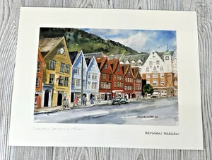 Stampa Bryggen Bergen di Jeanne Olsen firmata numerata 1999 scena di città senza cornice - Foto 1 di 11