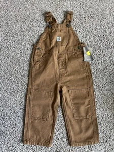 NWT Carhartt Brown Kids CM8609 Loose Fit Double Knee Canvas Bib Overalls Size 2T - Picture 1 of 4