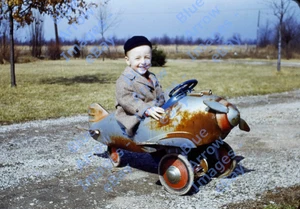 1950s 35mm Red Border Slide Smiling Toddler Boy Pedal Car Airplane #9357 - Picture 1 of 1