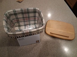 Cesta de recetas Longaberger 1996 con tapa artesanal de madera y forro a cuadros NUEVO - Imagen 1 de 4